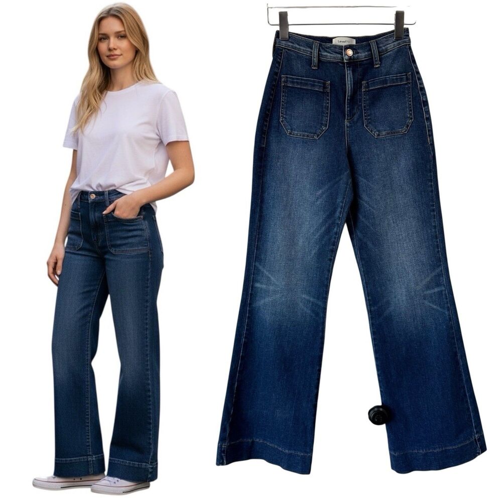 Level 99 Victoria Flare Jeans Womens Blue High Rise Stretch Denim Size 25 EUC